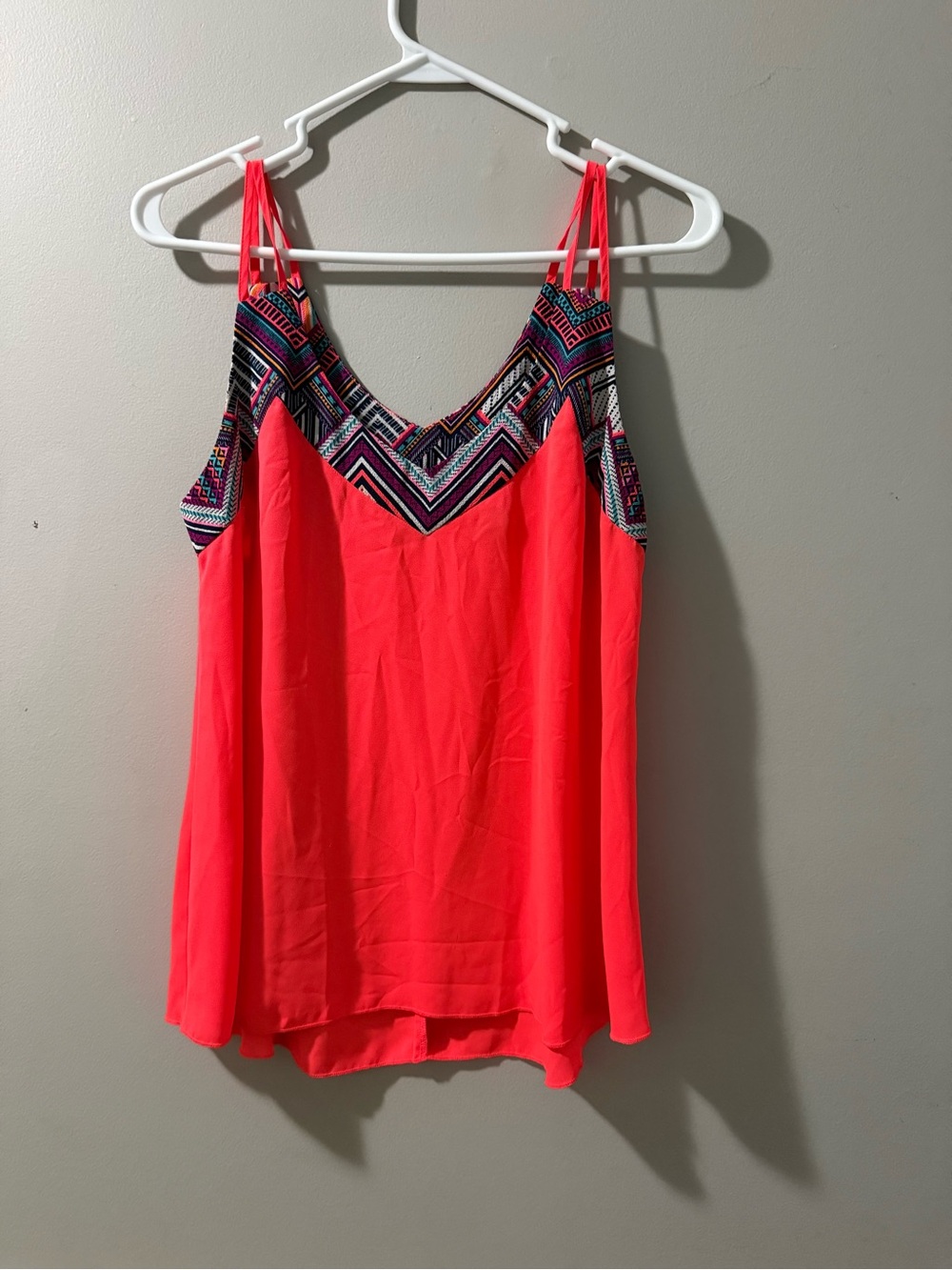Y2K Rue21 Neon Coral Spaghetti Strap Camisole with Aztec Embroidery